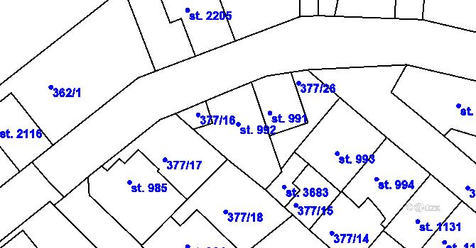 Parcela st. 992 v KÚ Náchod, Katastrální mapa