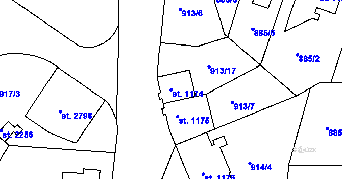 Parcela st. 1174 v KÚ Náchod, Katastrální mapa