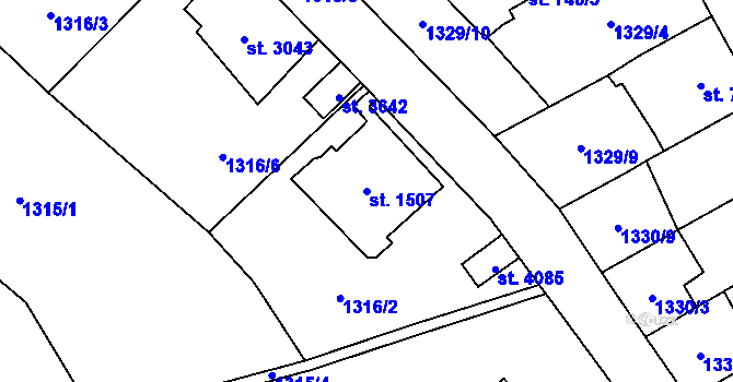 Parcela st. 1507 v KÚ Náchod, Katastrální mapa