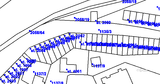 Parcela st. 2053 v KÚ Náchod, Katastrální mapa