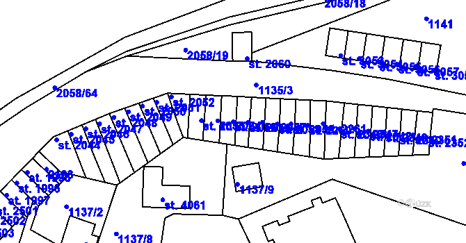 Parcela st. 2055 v KÚ Náchod, Katastrální mapa