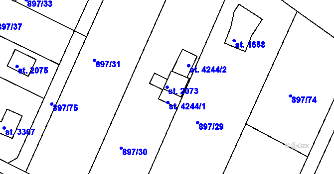 Parcela st. 2073 v KÚ Náchod, Katastrální mapa