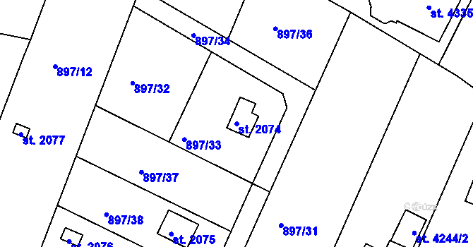 Parcela st. 2074 v KÚ Náchod, Katastrální mapa
