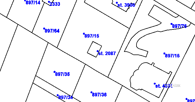 Parcela st. 2087 v KÚ Náchod, Katastrální mapa