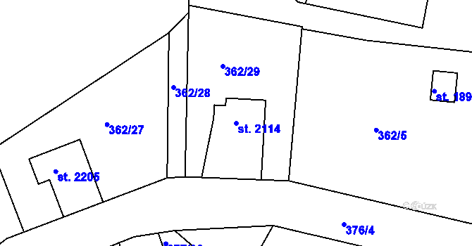 Parcela st. 2114 v KÚ Náchod, Katastrální mapa