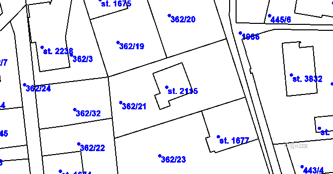 Parcela st. 2115 v KÚ Náchod, Katastrální mapa