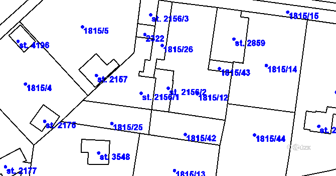 Parcela st. 2156/2 v KÚ Náchod, Katastrální mapa