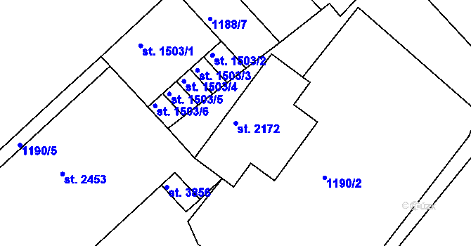 Parcela st. 2172 v KÚ Náchod, Katastrální mapa