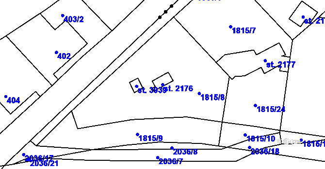 Parcela st. 2176 v KÚ Náchod, Katastrální mapa