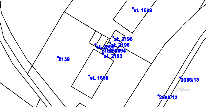 Parcela st. 2193 v KÚ Náchod, Katastrální mapa