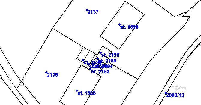 Parcela st. 2196 v KÚ Náchod, Katastrální mapa