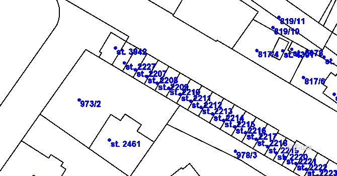 Parcela st. 2210 v KÚ Náchod, Katastrální mapa