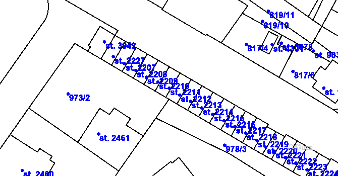 Parcela st. 2211 v KÚ Náchod, Katastrální mapa