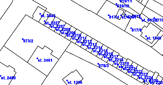 Parcela st. 2213 v KÚ Náchod, Katastrální mapa