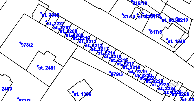 Parcela st. 2214 v KÚ Náchod, Katastrální mapa
