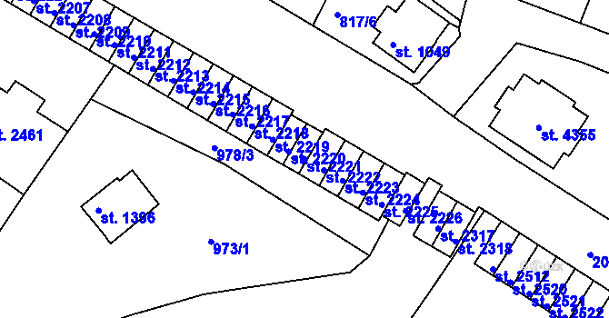 Parcela st. 2221 v KÚ Náchod, Katastrální mapa