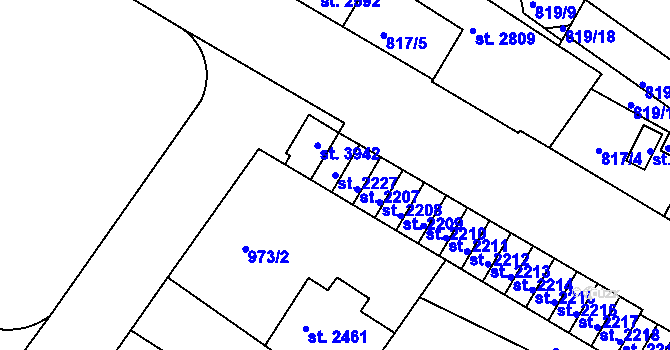 Parcela st. 2227 v KÚ Náchod, Katastrální mapa