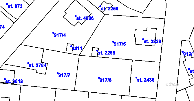 Parcela st. 2258 v KÚ Náchod, Katastrální mapa