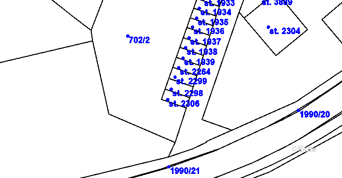 Parcela st. 2298 v KÚ Náchod, Katastrální mapa