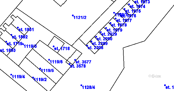 Parcela st. 2308 v KÚ Náchod, Katastrální mapa