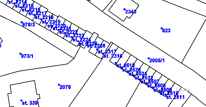 Parcela st. 2318 v KÚ Náchod, Katastrální mapa