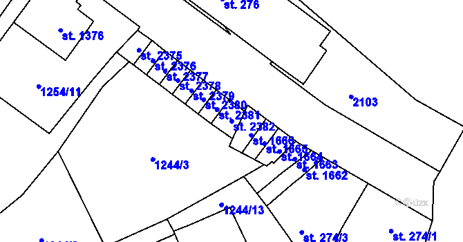 Parcela st. 2382 v KÚ Náchod, Katastrální mapa