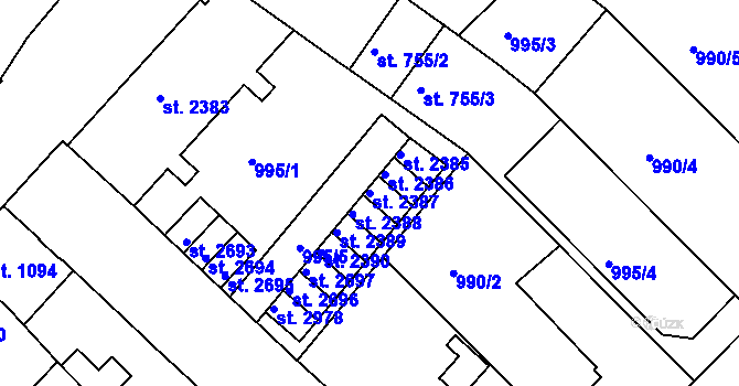 Parcela st. 2387 v KÚ Náchod, Katastrální mapa
