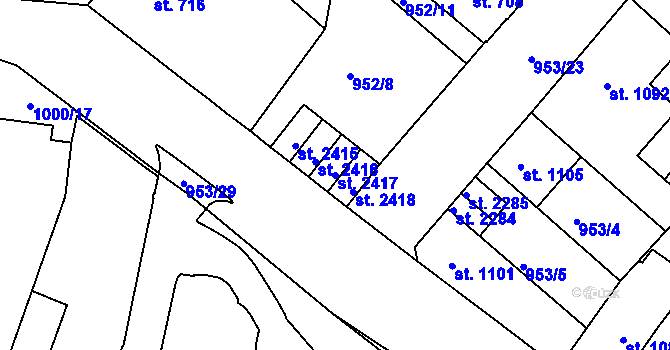 Parcela st. 2417 v KÚ Náchod, Katastrální mapa