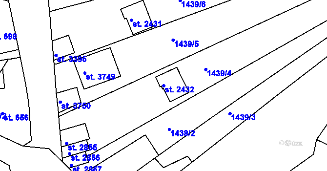 Parcela st. 2432 v KÚ Náchod, Katastrální mapa