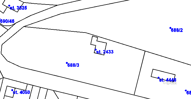 Parcela st. 2433 v KÚ Náchod, Katastrální mapa