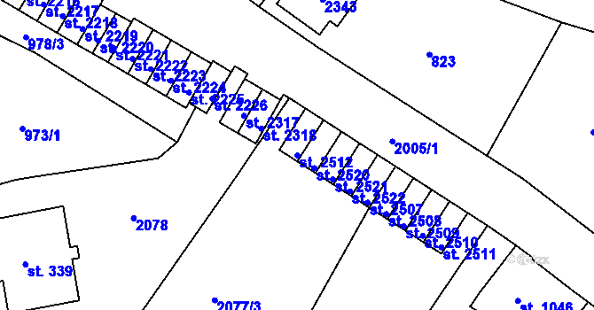 Parcela st. 2512 v KÚ Náchod, Katastrální mapa