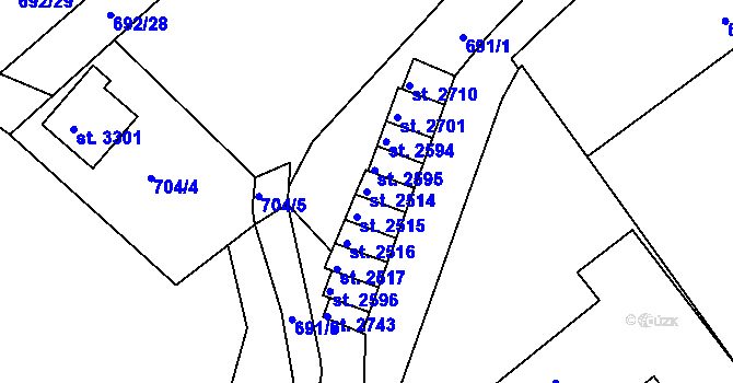 Parcela st. 2514 v KÚ Náchod, Katastrální mapa