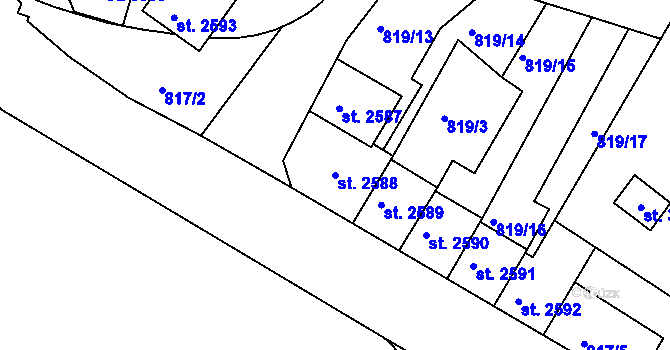 Parcela st. 2588 v KÚ Náchod, Katastrální mapa