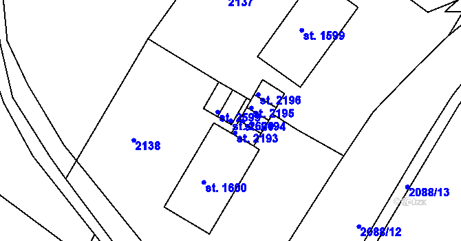 Parcela st. 2600 v KÚ Náchod, Katastrální mapa