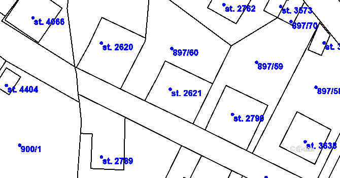 Parcela st. 2621 v KÚ Náchod, Katastrální mapa