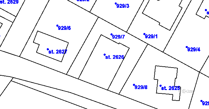 Parcela st. 2626 v KÚ Náchod, Katastrální mapa
