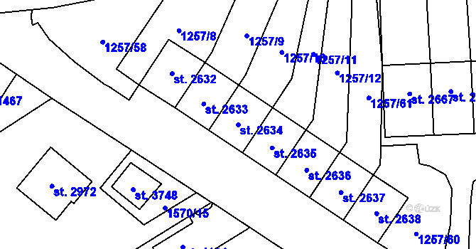 Parcela st. 2634 v KÚ Náchod, Katastrální mapa