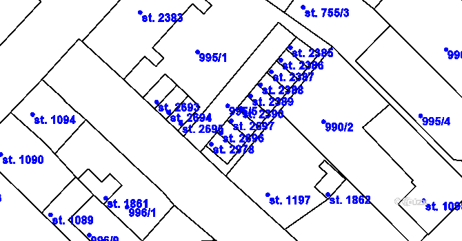 Parcela st. 2697 v KÚ Náchod, Katastrální mapa
