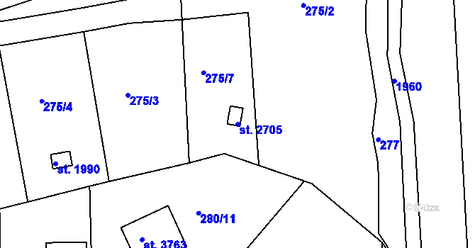 Parcela st. 2705 v KÚ Náchod, Katastrální mapa