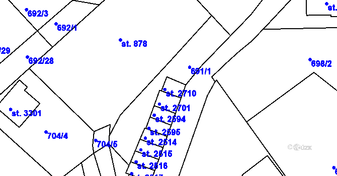 Parcela st. 2710 v KÚ Náchod, Katastrální mapa