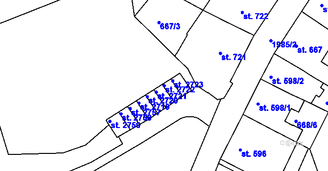 Parcela st. 2722 v KÚ Náchod, Katastrální mapa