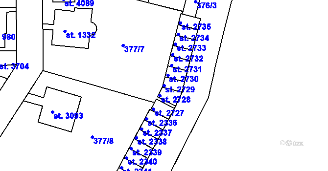 Parcela st. 2729 v KÚ Náchod, Katastrální mapa