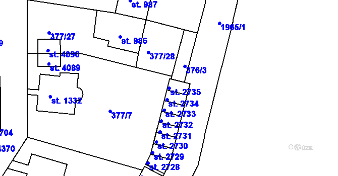 Parcela st. 2735 v KÚ Náchod, Katastrální mapa