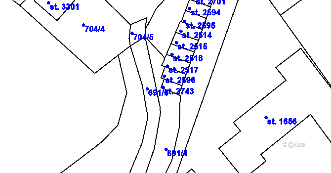 Parcela st. 2743 v KÚ Náchod, Katastrální mapa