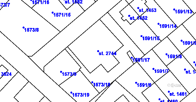 Parcela st. 2744 v KÚ Náchod, Katastrální mapa