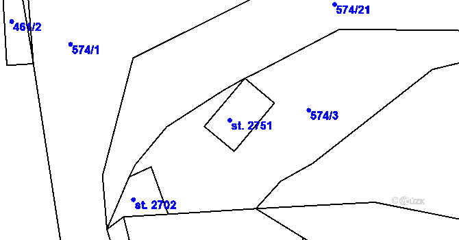 Parcela st. 2751 v KÚ Náchod, Katastrální mapa