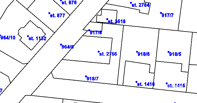 Parcela st. 2756 v KÚ Náchod, Katastrální mapa
