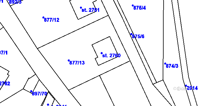Parcela st. 2760 v KÚ Náchod, Katastrální mapa