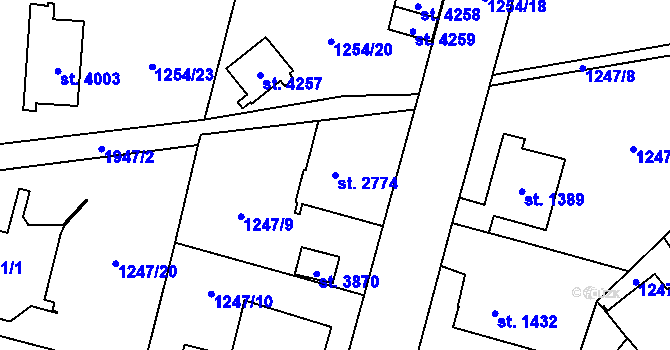 Parcela st. 2774 v KÚ Náchod, Katastrální mapa