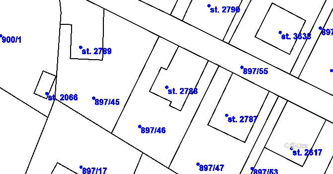 Parcela st. 2788 v KÚ Náchod, Katastrální mapa